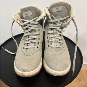 UGG Light Gray Lace-Up Boots with Shearling Trim